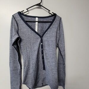 Lululemon Athletica Long Sleeve Henley Shirt Heathered Blue Snap Button Size 6
